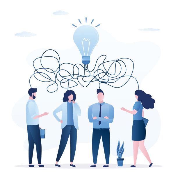 团队合作、概念的横幅。寻找创意，商业团队头脑风暴。解决业务问题。混乱的思想。大灯泡。克服障碍。图片下载