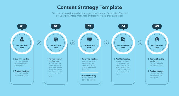 内容策略模板有五个阶段和地方为您的内容-蓝色版图片下载