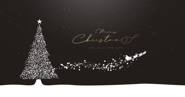 圣诞快乐，白色圣诞老人驾驶雪橇与圣诞树。矢量素材图片下载