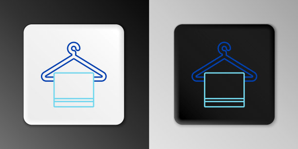 将毛巾挂在衣架上，图标隔离在灰色上图片下载
