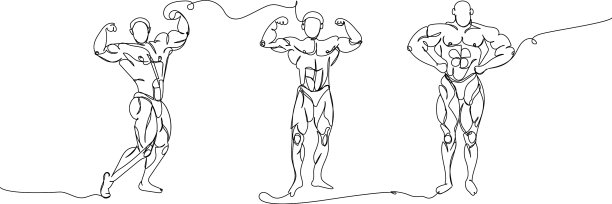 健美运动员设置一条线艺术连续线图片下载