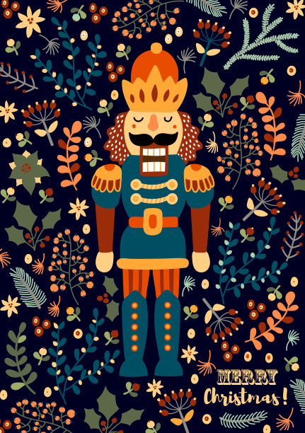 胡桃夹子和冬季花。图片下载