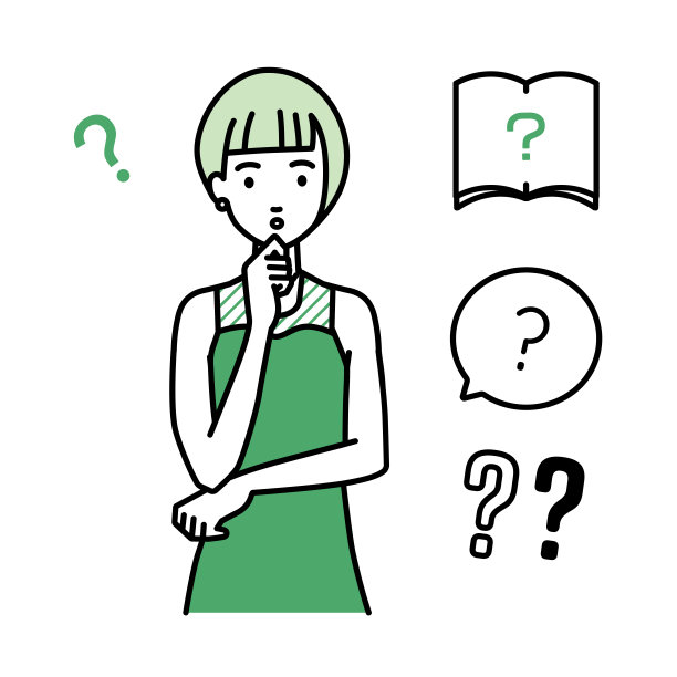 一个穿着衣服的女人拿着一个问题站着，手指放在下巴上的问号图片下载