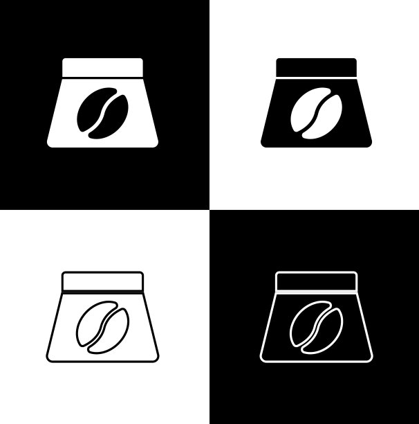 设置袋咖啡豆图标隔离在黑色和图片下载