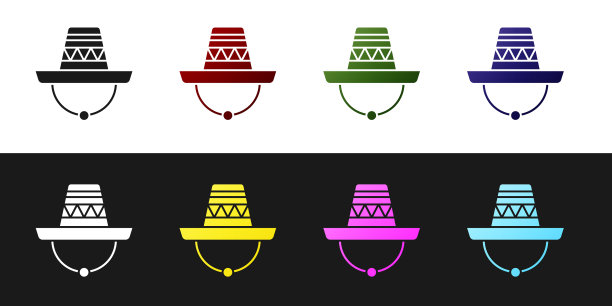 集传统墨西哥宽边帽图标为一体图片下载