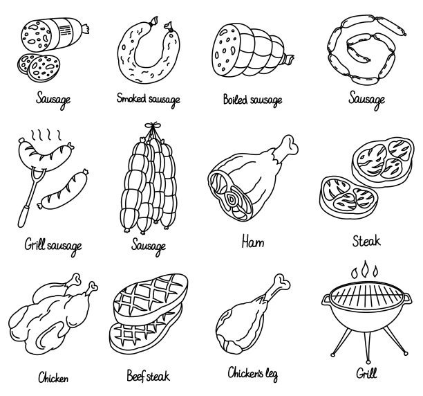 肉类产品图标设置可编辑轮廓描边图片下载