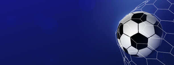 足球进了球门。足球在蓝色背景上的网。足球的目标。矢量图素材图片