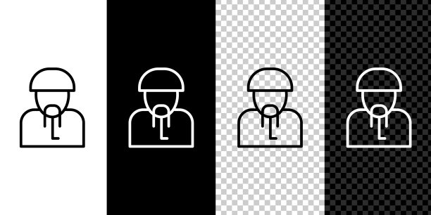 设置线路乌克兰哥萨克图标隔离在黑色图片下载