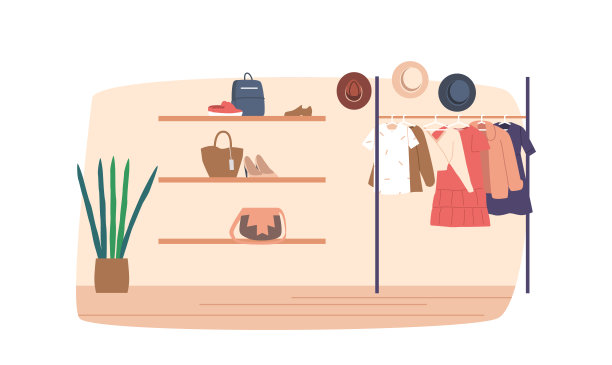 店内有衣架上的衣服，架子上的鞋子和配件。服装商店，时尚精品店图片下载
