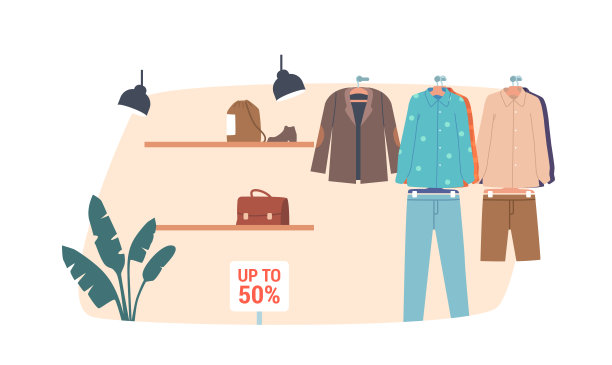季节性销售或折扣的概念。店内有衣架上的衣服和架子上的鞋子。黑色星期五促销图片下载