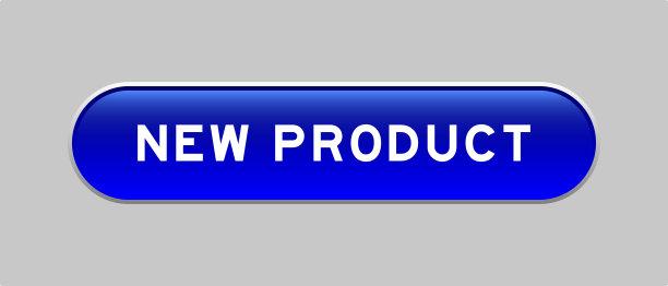 蓝色胶囊形状按钮与字新产品在灰色背景图片下载