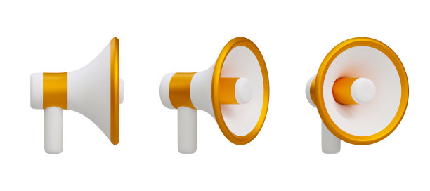 套3d黄金扩音器孤立在白色背景。矢量图图片下载