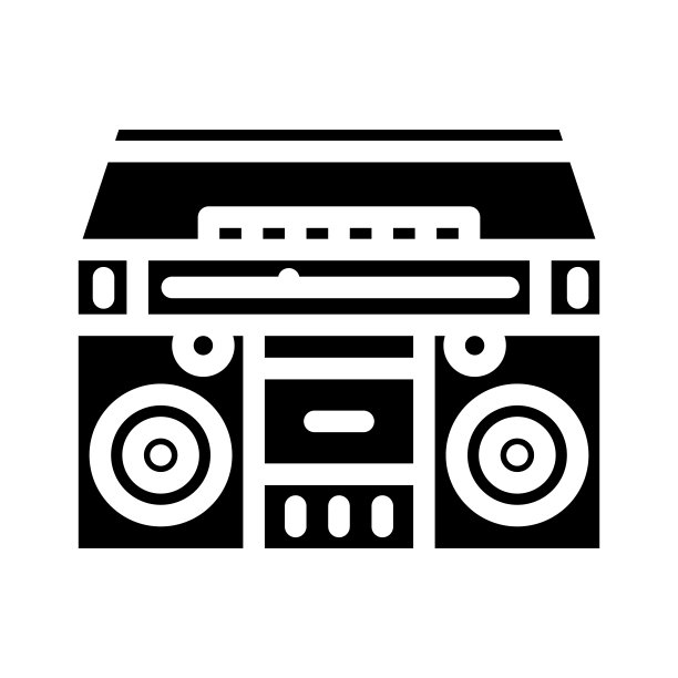盒式立体声喇叭播放机雕文图标矢量插图图片下载