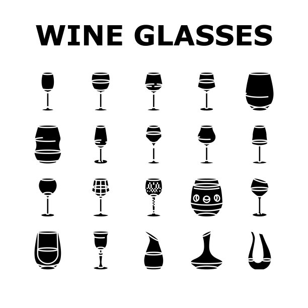 葡萄酒酒杯红色饮料酒精图标设置矢量图片下载