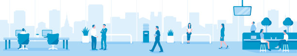 现代办公室和工人水平矢量插图图片下载