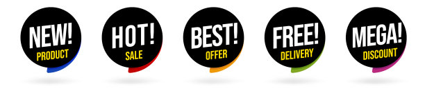 热卖优惠和免费送货促销贴纸套装图片下载