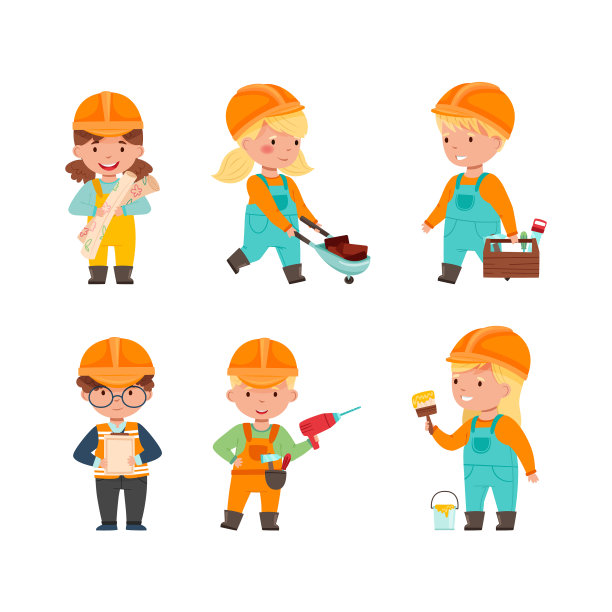 一群穿着工装裤的可爱小建筑工图片下载