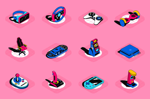 游戏设备3d等距图标设置图片下载