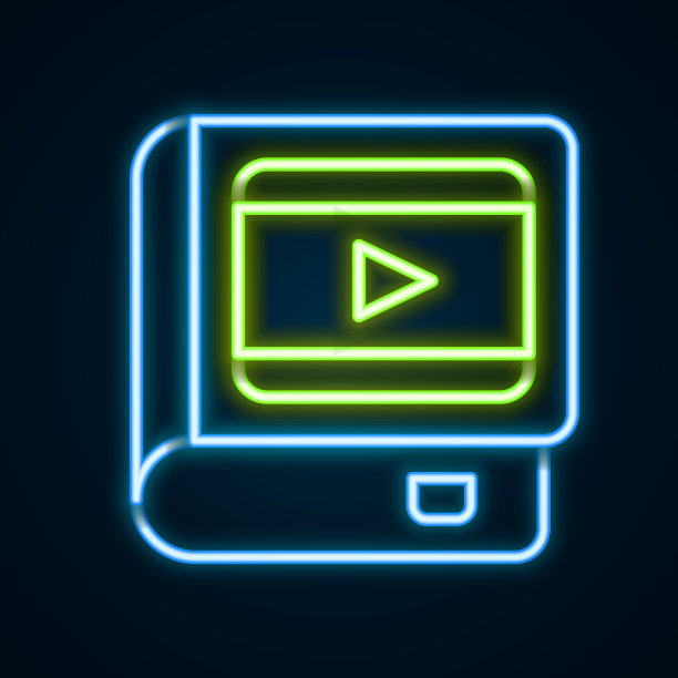 发光的霓虹灯线书关于电影图标孤立图片下载