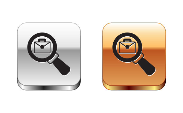 黑色放大镜与公文包图标图片下载