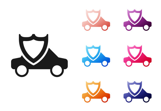 黑色汽车与盾图标隔离在白色图片下载