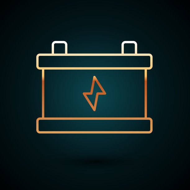 金线汽车电池图标隔离在深蓝色图片下载