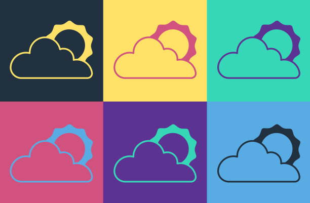 波普艺术的太阳和云的天气图标孤立上图片下载