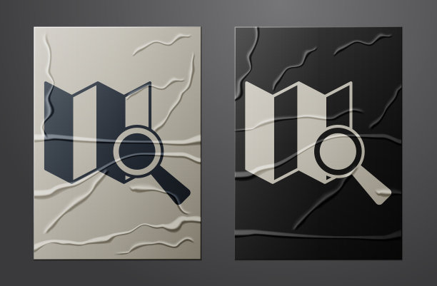 白色搜索位置图标孤立在皱褶上图片下载