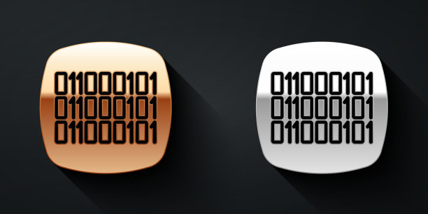 金色和银色的二进制代码图标隔离在黑色上图片下载