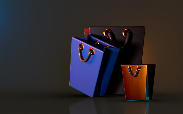 购物袋标志图标上的黑暗背景3d渲染概念购买图片下载