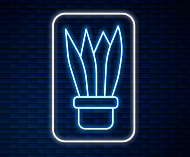 发光的霓虹灯线植物在花盆图标孤立上图片下载