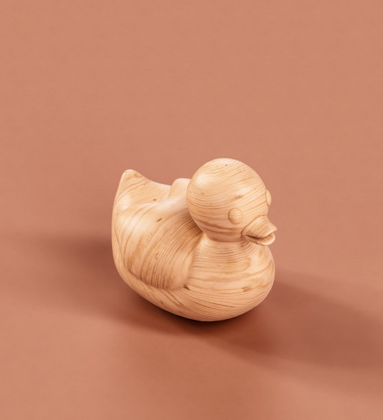 等距木制橡胶鸭子在单色内部。住宅对象，3d渲染图片下载