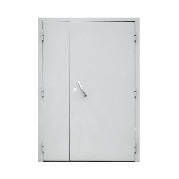 封闭的现代灰色金属门隔离在白色上图片下载