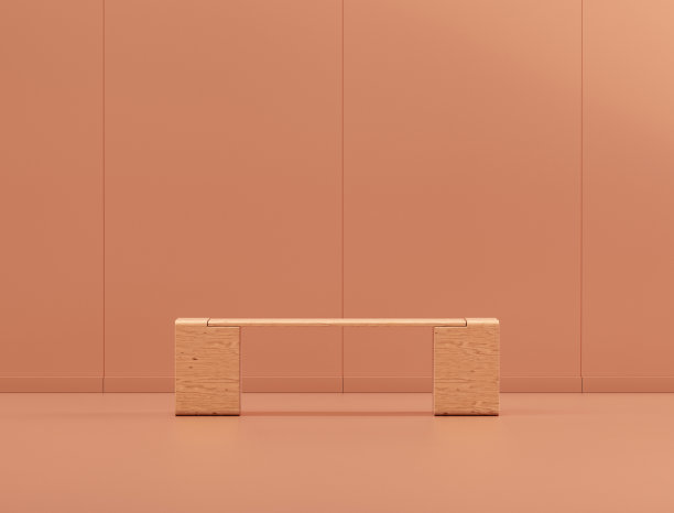 单色单色房间内的单木公园长凳，3d渲染图片下载