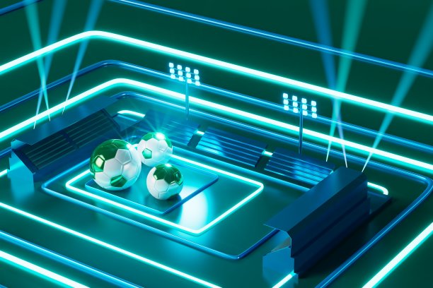 抽象背景中的足球物体。霓虹灯造型数字概念。球符号图形运动。3 d插画家。深度模糊背景。太空之夜闪烁效果。动线设计图片下载