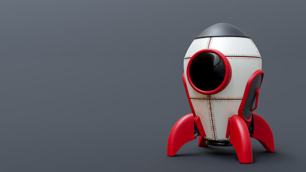 火箭被隔离在灰色背景上。空间侧区域为您的文本和横幅设计。图片下载