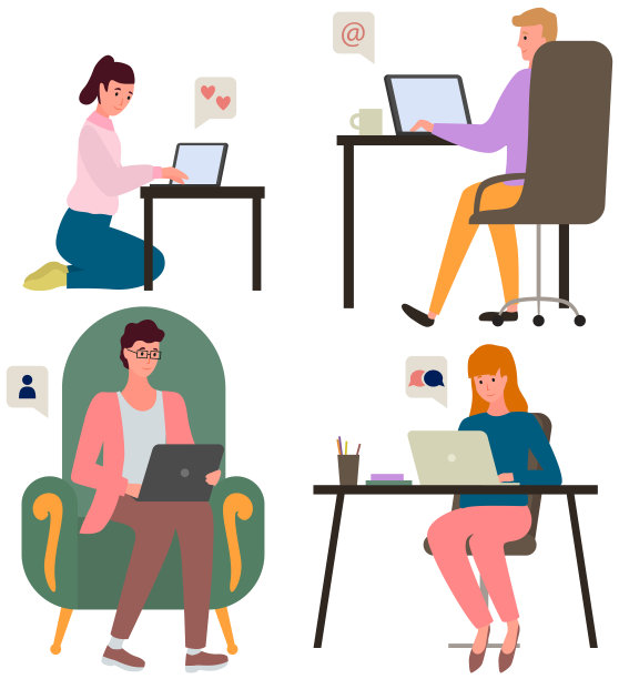 通过互联网聊天、交流和发送信息。人们用笔记本电脑聊天图片下载