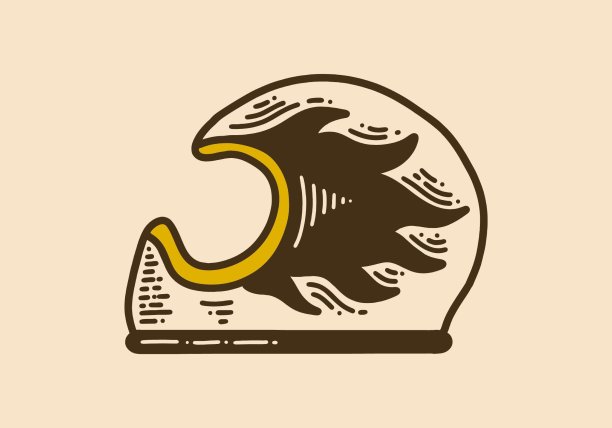 头盔与火火焰复古线艺术图片下载