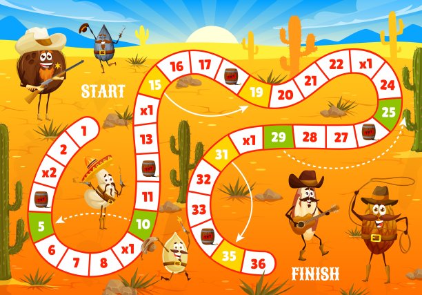 有西部牛仔坚果的棋盘游戏练习册图片下载