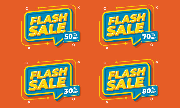 限时抢购购物海报或横幅与Flash图标。社交媒体和网站的闪购横幅模板设计。特别优惠限时抢购活动。图片下载