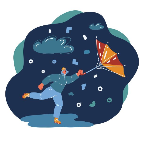 带伞的妇女在一阵风中被风刮坏了伞图片下载