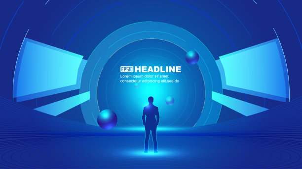 商人面对未来科技空间感的渠道矢量背景图片下载