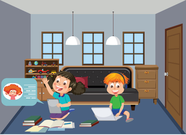 孩子们在家在线学习图片下载