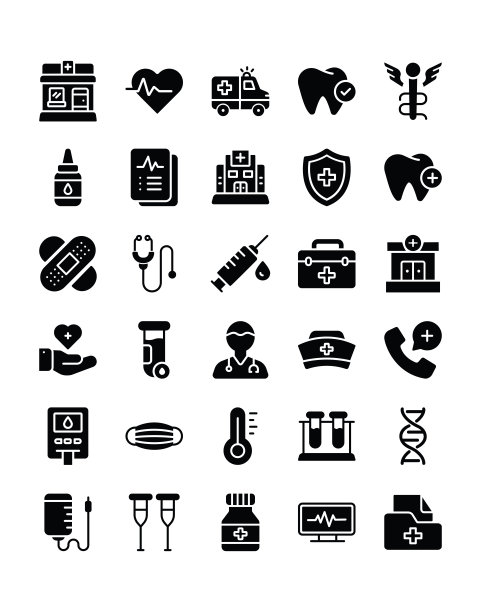 医疗保健图标设置30为白色背景隔离图片下载