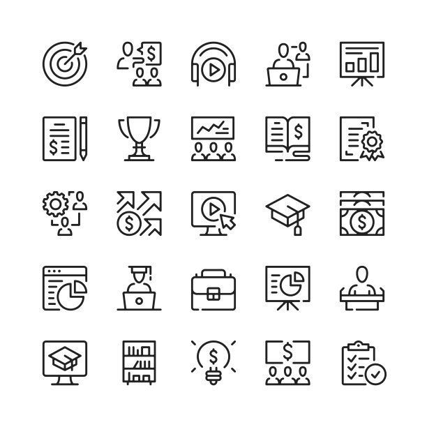 业务培训线图标。大纲符号。矢量线图标集图片下载