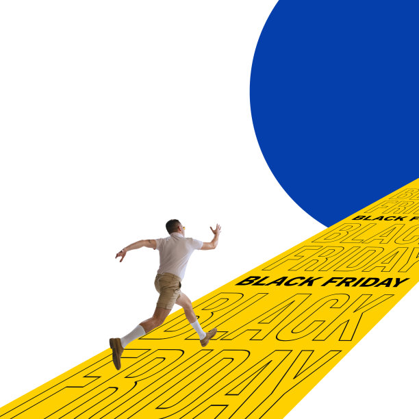 年轻的时尚男子在复古风格的衣服在明亮的色彩背景。促销海报，黑色星期五，网络星期一的概念。图片下载