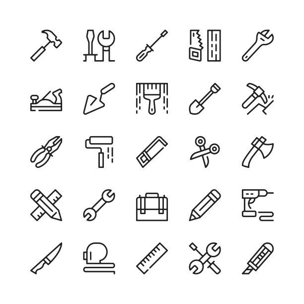 工作工具行图标。大纲符号。矢量线图标集图片下载