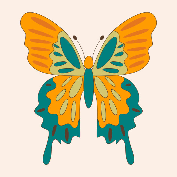 复古60年代70年代嬉皮绝妙的蝴蝶卡片，贴纸或海报设计。平面向量插图图片下载
