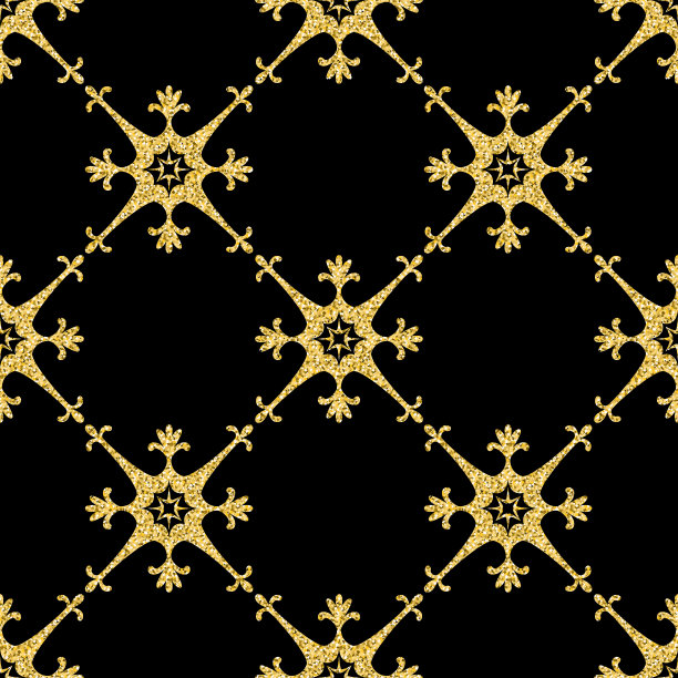 闪光金无缝阿拉伯式图案，阿拉伯黑金背景纺织和包装纸图片下载