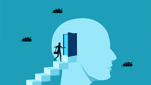 进入头部的门。理解人类的思想。商人从门进入头部图片下载